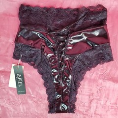 Black Stretch Lace Wet Look Shiny Sissy Brief Panties w Ties sz S iEFiEL