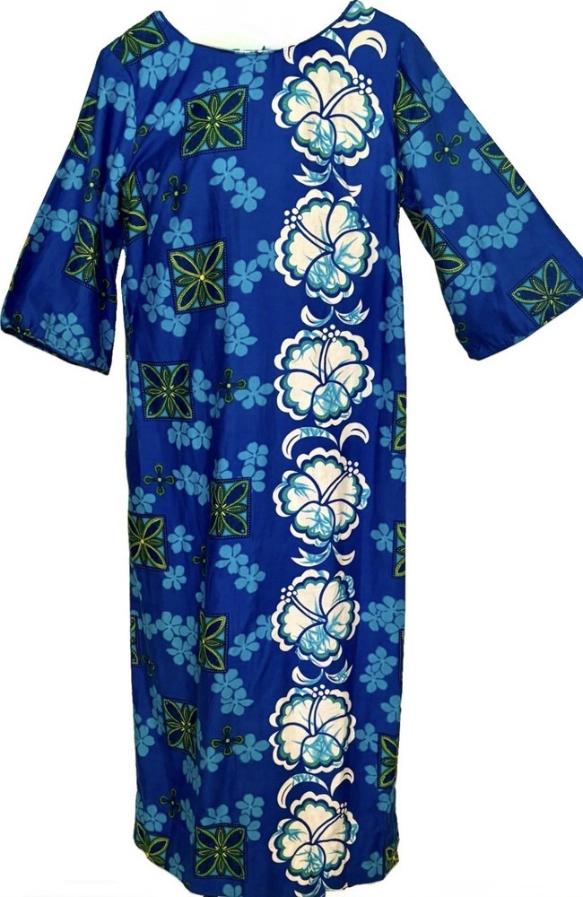 Vtg 60s Richard Douglas Hawaiian Maxi Dress Frog Closure Tiki MCM Mod Hostess