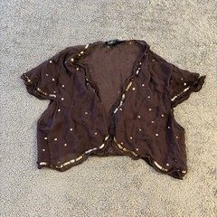 Cejon Brown Sequin Sheer Bolero Shrug Mesh Silk Chiffon Cropped Vintage Y2K S M