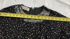 VTG 1980s SAKS FIFTH AVENUE Silk Blouson DRESS SEQUINS Beads Rouched Cuffs