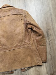 30s VINTAGE Brown Leather Belt Back Jacket Distressed Worn In Size XS/S Womens