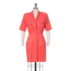 Vintage THIERRY MUGLER 1980s Shirt Dress 80s Designer Hot Pink Cotton Wiggle