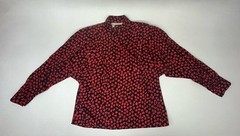 Vintage 80-90s Tess Paris Milano Shoulder Button Blouse Red Leaves Design Size 8