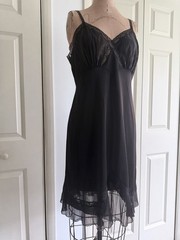 Vintage 1950’s Gotham Gold Stripe Black Slip Dress Crystal Pleats S/M