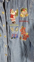 Vintage Bobbie Brooks Christmas Shirt Womens Large Denim Embroidered Tree Santa