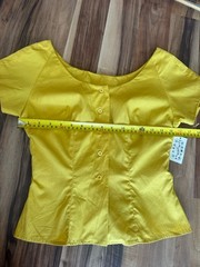 VTG 50s Designer Greta Plattry Deadstock Mustard Gold Blouse Button Up Top XS/S
