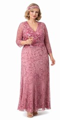 VTG Mode O Day Singapore Beaded Sequin Maxi Dress Flapper Gatsby Pink Measure L