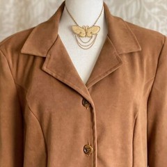 Vintage 90s Briggs New York Tan Faux Suede Blazer Jacket Lightweight Size 10