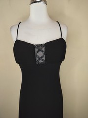 Vintage 90s Onyx Nite Maxi Prom Dress Size 10 Beaded Sheer Mesh Neckline Black