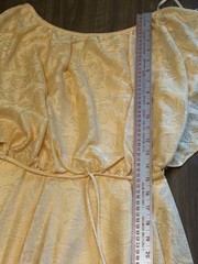 Vtg 70s-80’s Gold Rose Overlay Blouson Maxi Dress Floral Prairie Romantic