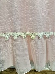 Vintage 1970s Women Maxi Dress XS/S Pink Swiss Dot Lace Puff Short Sleeve Lined