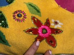 Vintage ARRIVISTE Funky Sweater Ramie Cotton Blend Colorful Embroidery Gems Sz M