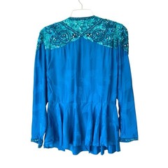Vintage D’Ore Silk Sequin Beaded Women’s Blue Embellished Jacket size 14