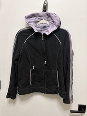 Vintage Fuda black & lavender windbreaker jacket with hood and zipper pockets M