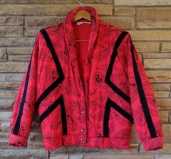 Vintage 80s Bimini Paisley Quilted Jacket Red Black Corduroy Trim Snap Front