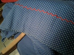 Vintage Blue White Polka Dot Pioneer Zipper Skirt with Red Sash Tie Bicentennial