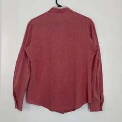 Vintage Dee Cee Prairie Western Blouse Shirt Red Lace Ruffle High Neck Large