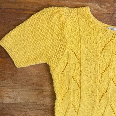 Vitnage Yellow Knit Cotton Eyelet Top Size Small 70s Cableknit Shirt Scoop Neck
