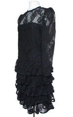 Vintage 80s Black Tiered Lace Dress M Women Long Sleeves Goth Victorian