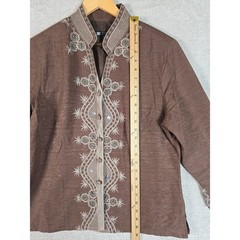 VTG Carole Little Silk Jacket XL Brown Beaded Embroidered Boho Art to Wear Lined