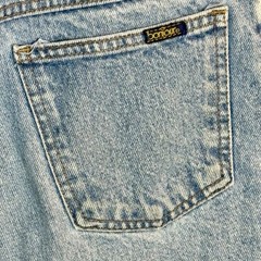 Vintage 90s Y2K Denim Shorts Boho Coastal Zigzag Button Fly Rolled Cuffs Sz L