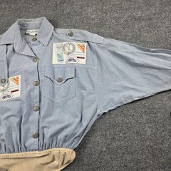 Madness Vintage USA Chambray Bodysuit Womens S Artsy Travel Americana Patches