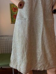 💿Vtg 60s Silver Lurex Metallic Space Age Go-Go Shift Dress Twiggy Mod Party M L