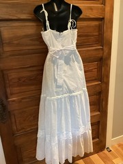VGT Pale Blue Shoulder Tie Floral Prairie Revival Maxi Sundress Boho XS/S
