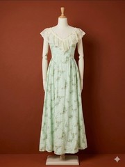 70s vintage Prairie Gown Handmade GREEN PURPLE EYELET & LACE Maxi Long Dress S