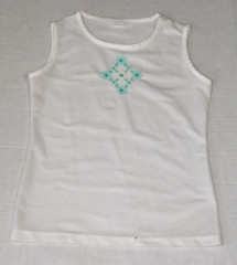 Vintage Sleeveless Top Size S 60s White Turquoise Lace Diamond Applique