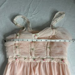 Vintage Rogers Pink Tulle Floral Embroidered Midi Dress Coquette Fairy Womens 34