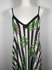 Vintage 90s black white stripe Tahitian hawaiian resortwear handkerchief dress L