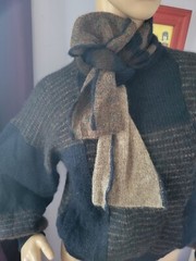 RARE 80s Kay Cosserat UK Wool Knitted Lagenlook Bishop Sleeve W Scarf US Sz 10