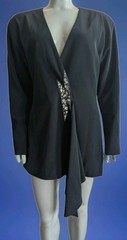 Vintage 80s D’ore Black Draped Jacket w/Rhinestone Accent Draped Fold 16