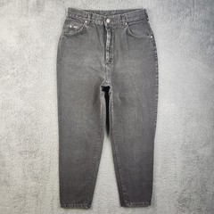 Vintage Lee Mom Jeans High Waisted Tapered Leg Faded Black Denim Size 14 PET USA