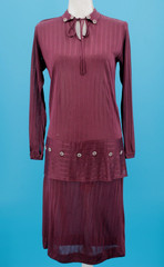 VTG Women’s 20s Plum Drop Waist Jersey Knit Dress W/ Button Trim Sz S 1920s
