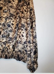 Vtg Ms Russ Womens 26W Blouse Midi Skirt Set Floral Gold Black Pull On USA