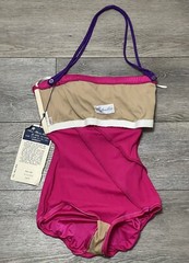 Vtg 80’s NWT Rose Marie Reid Rose Purple Stripe Accent Halter Swimsuit XS/S