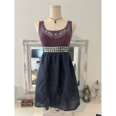 vintage y2k purple & navy mini babydoll dress with silver embellishments