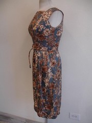 Women’s S M Vtg 1960’s Edward Abbott 100% Silk Cocktail Dress Sleeveless Belted