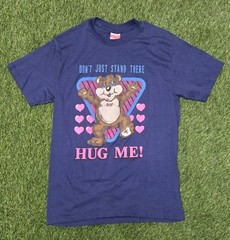 Vintage 1982 Bear Hug Me Graphic T Shirt 80s Navy Blue 50/50 Blend Tag Large