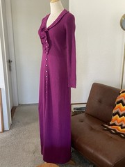 Vintage 1970s International Boutique Glam Classic Ruffle Buttoned Knit Dress