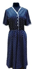 Vintage MW 60s Women’s Sz16 Navy Blue Polkadot Midi Dress PinUp/Rockabilly Retro