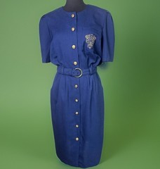 Vintage 80s 90s Nautical Dress | Cobalt Blue | Gold Anchor Buttons | Yacht Rock