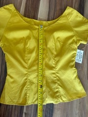 VTG 50s Designer Greta Plattry Deadstock Mustard Gold Blouse Button Up Top XS/S