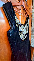 VTG Mr. Blackwell Designer Velvet Hand-beaded Black Cocktail Dress Sz 8 w/ Wrap