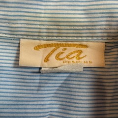 Vintage 90s Tia Designs Blue Striped Embroidered Butterfly Daisy Lace Shirt L