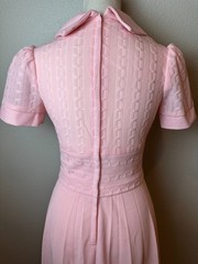 Vtg 70s Pink Maxi Dress Collared Shirt Waist Fit Coquette Pleats Sz 8 Fits XS/S