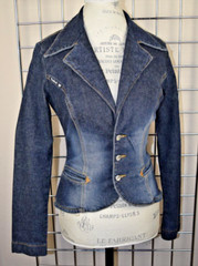 Vintage Jean Jacket Frankie B Size S/M 00s Blue Denim Fitted Blazer Made USA