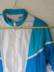 VTG Grandma G Casuals Zip Up Windbreaker Blue White Tourquise with Gold